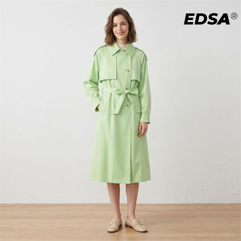Trench Coat Formal - EDSA Women Green Trench Style Long