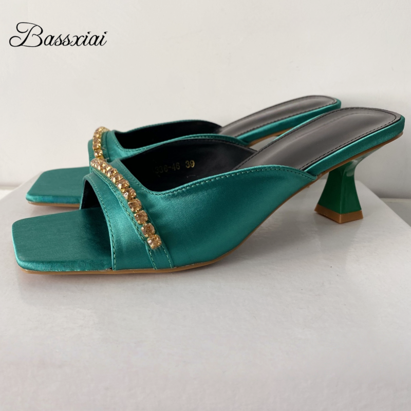 Kitten Heel Women - Crystal Narrow Band Chain Decor Summer