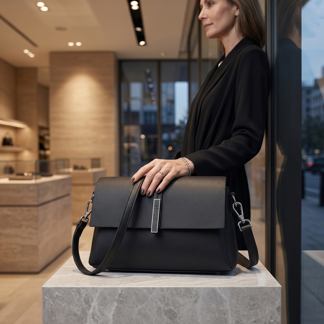 Shoulder Bag Structured - premium genuine leather handbag for women