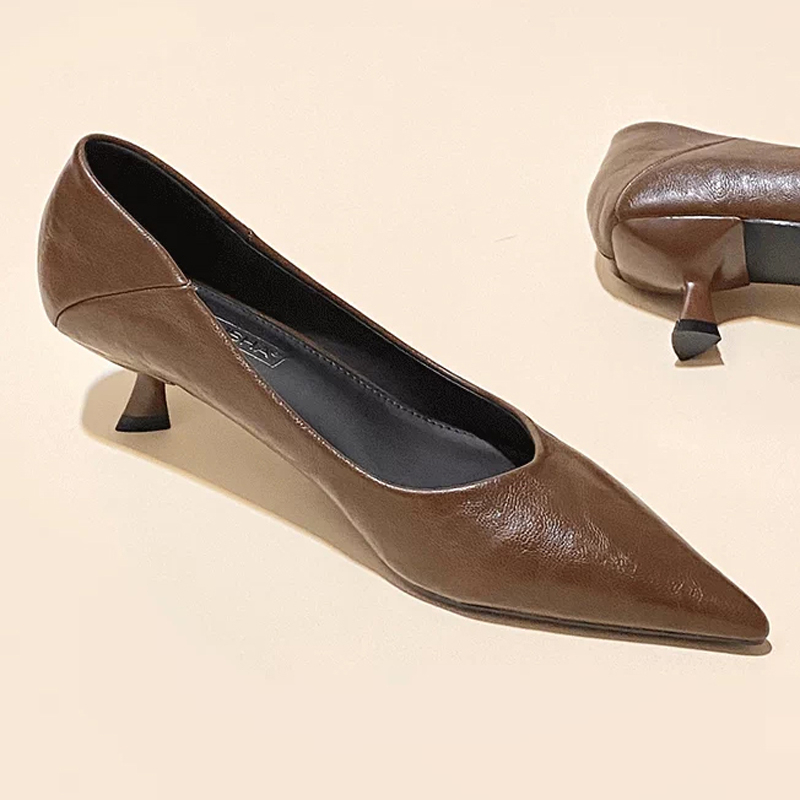 Kitten Heel Women - French Elegant Pointed Toe Soft Leather