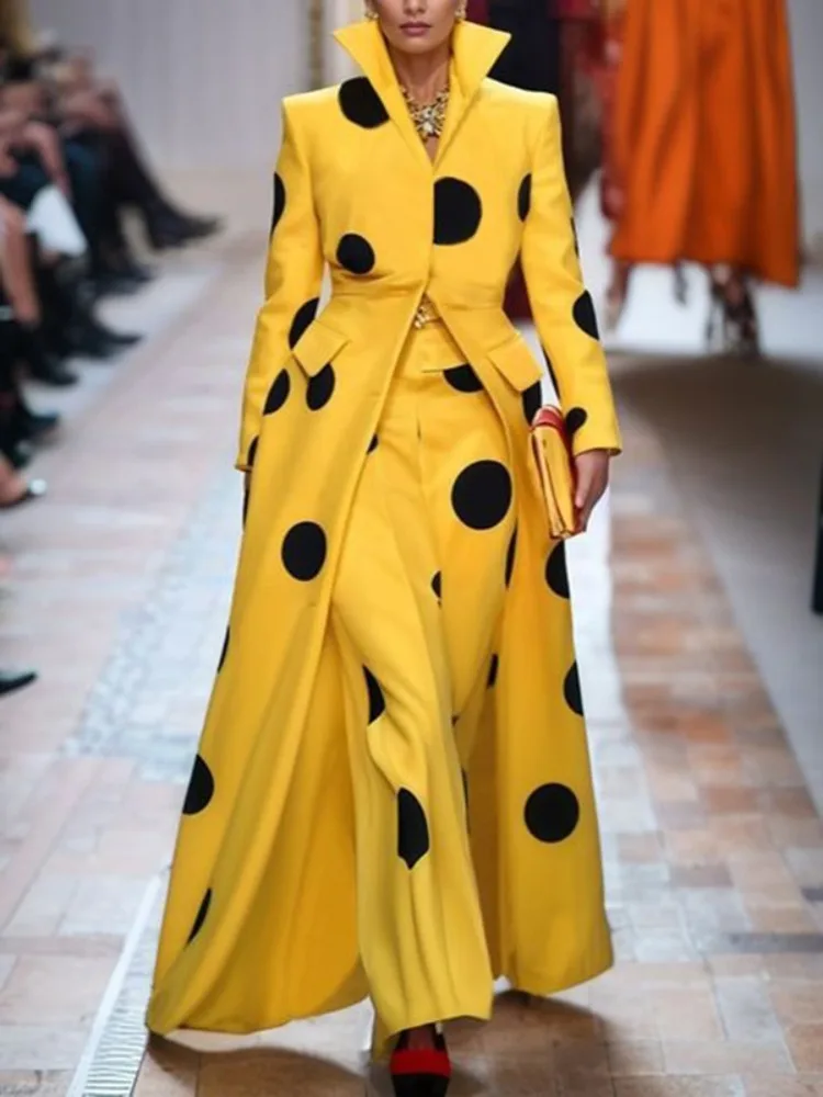 Trench Coat Formal - Gymystars Polka-Dot Woolen Coat Women's Long