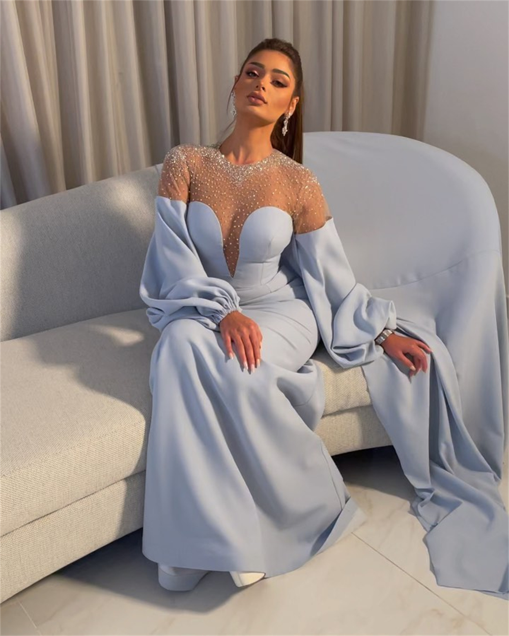 Santorini Sheer Neck Beaded Pr – Women Formal Wear Dubai Bewertung und Preis