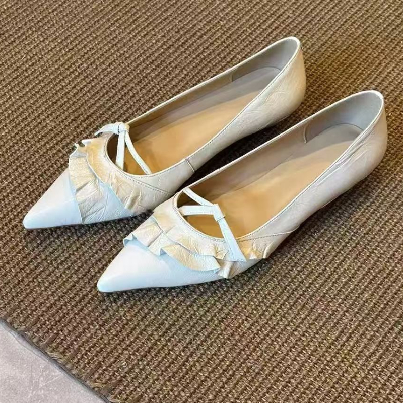 Elegant Leather Ruffles Low-he – Kitten Heel Women Bewertung und Preis